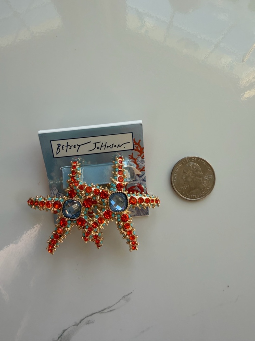 Rare Betsey Johnson Shiny Gold Oversized Link Starfish Necklace with Earrings - Picture 7 of 7